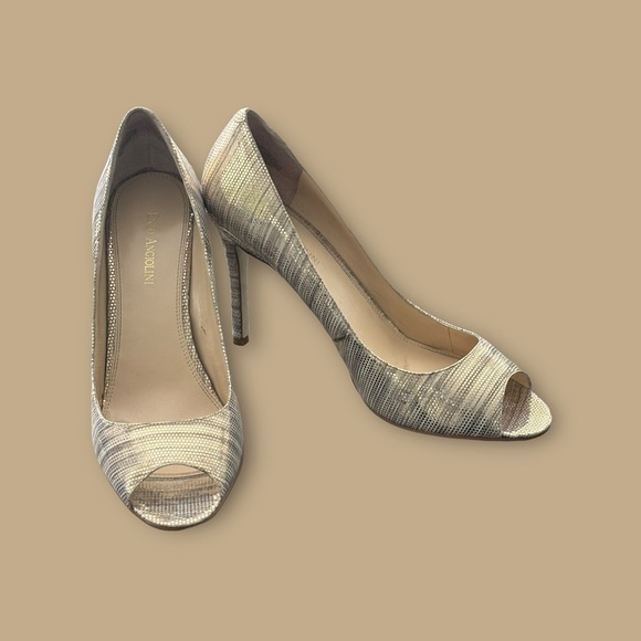 Enzo Angiolini Gold Metallic Peep Open Toe Heel Eve Party Shoe Stiletto SZ 11M - Picture 2 of 9